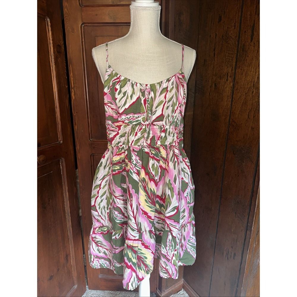 Womens Loft Beach Dress Summer‎ Cover Up- W/ Pockets Linen Floral Size Large EUC